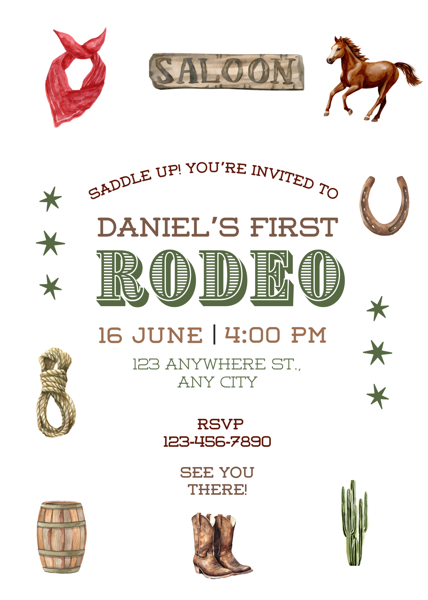 Children's Western Rodeo First Birthday | Printable Invitation