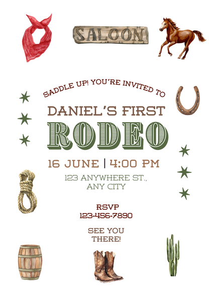 Children's Western Rodeo First Birthday | Printable Invitation