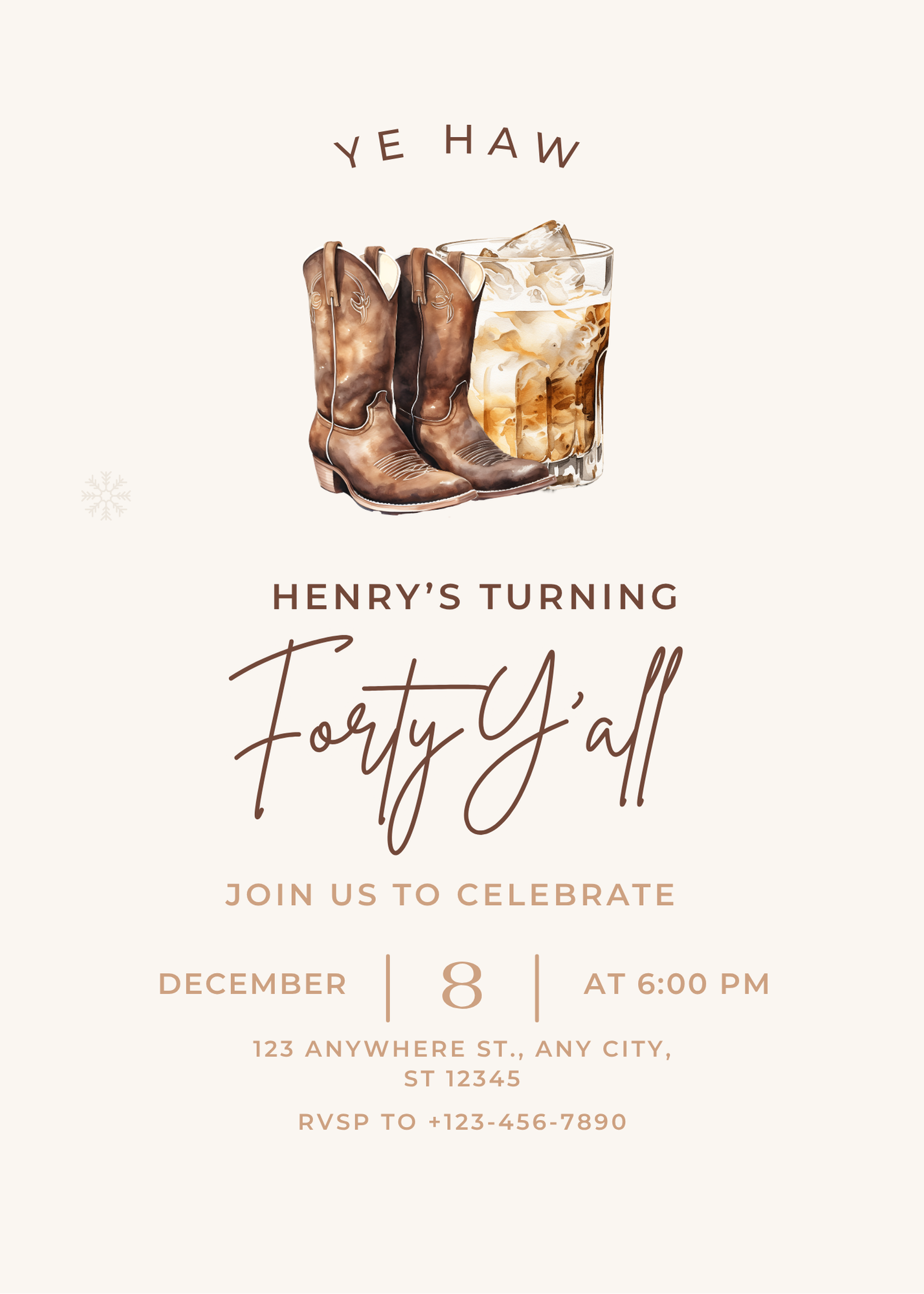 Adult's Western Fortieth Birthday| Printable Invitation