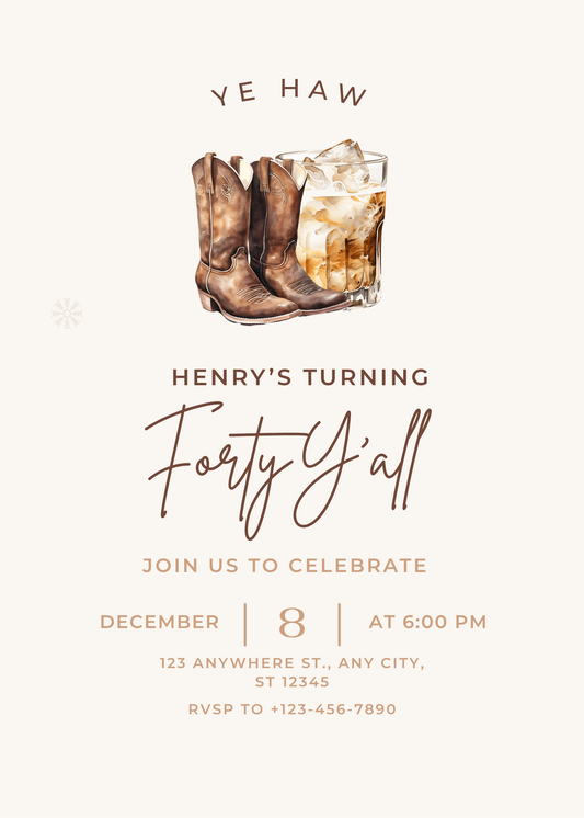 Adult's Western Fortieth Birthday| Printable Invitation