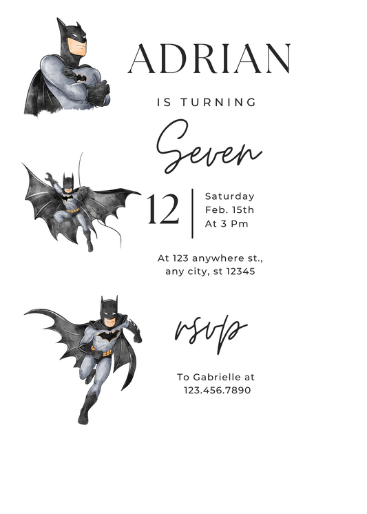 Children's Batman Birthday | Printable  Invitation