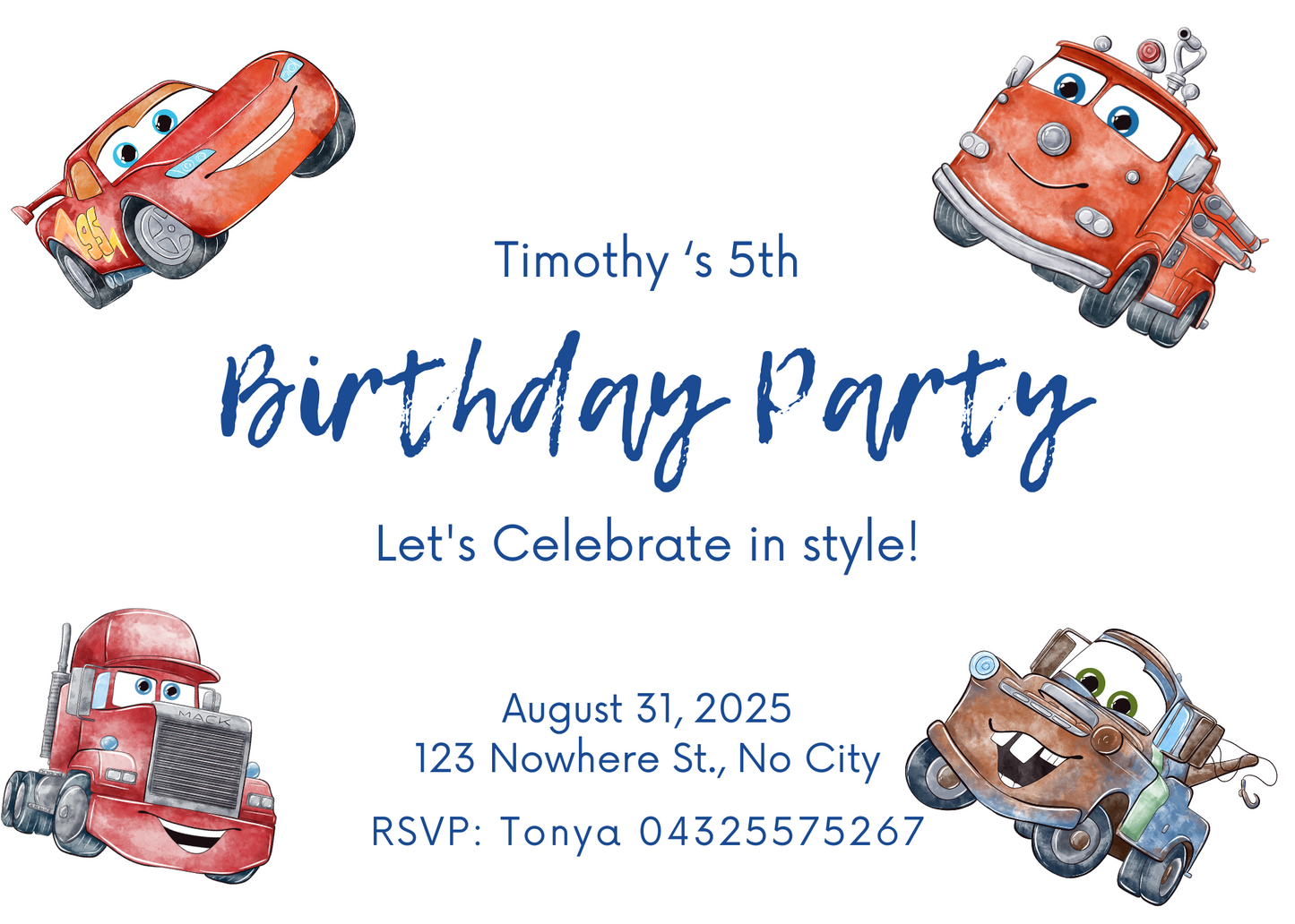 Children's Cars | Printable Invitation