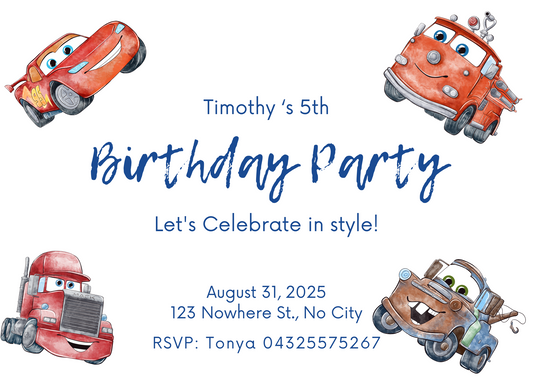 Children's Cars | Printable Invitation